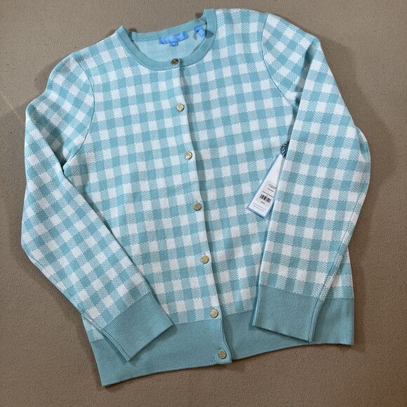 Draper James cardigan‎ Women M clueless  preppy plaid Mint Green sweater NWT - Picture 1 of 12